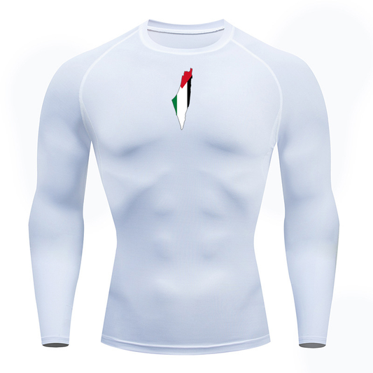 Palestine Map White Compression Long-Sleeve