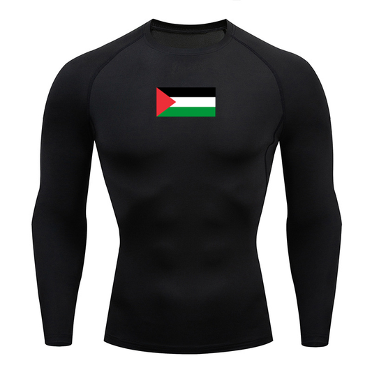 Palestine Flag Black Compression Long-Sleeve