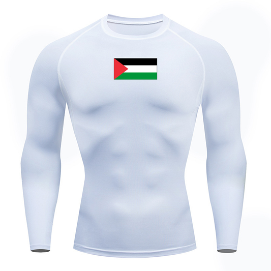 Palestine Flag White Compression Long-Sleeve