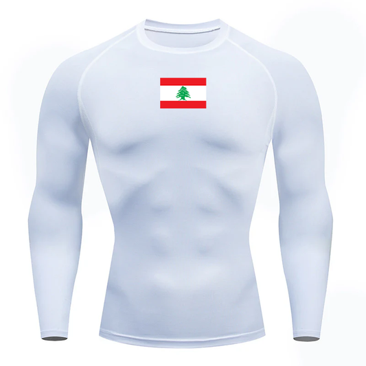 Lebanon Flag White Compression Long-Sleeve