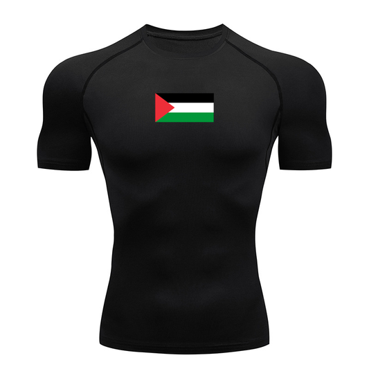 Palestine Flag Black Compression Short-Sleeve