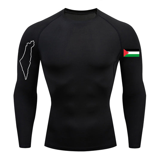Palestine Flag & Map Black Compression Long-Sleeve