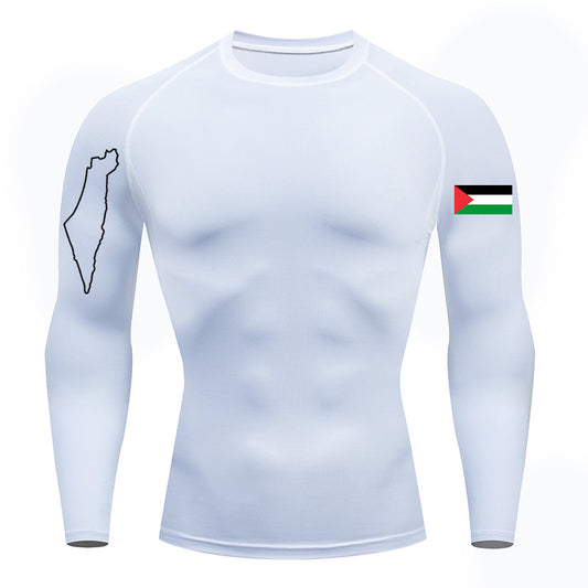 Palestine Flag & Map White Compression Long-Sleeve
