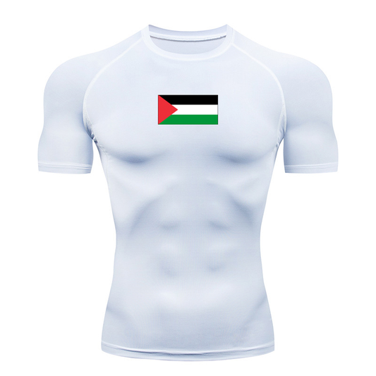 Palestine Flag White Compression Short-Sleeve