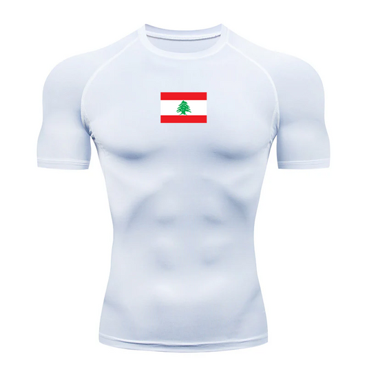 Lebanon Flag White Compression Short-Sleeve